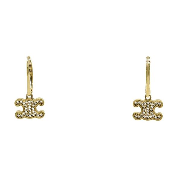 Celine Triomphe Rhinestone Hoop Earrings - Picture 1 of 6